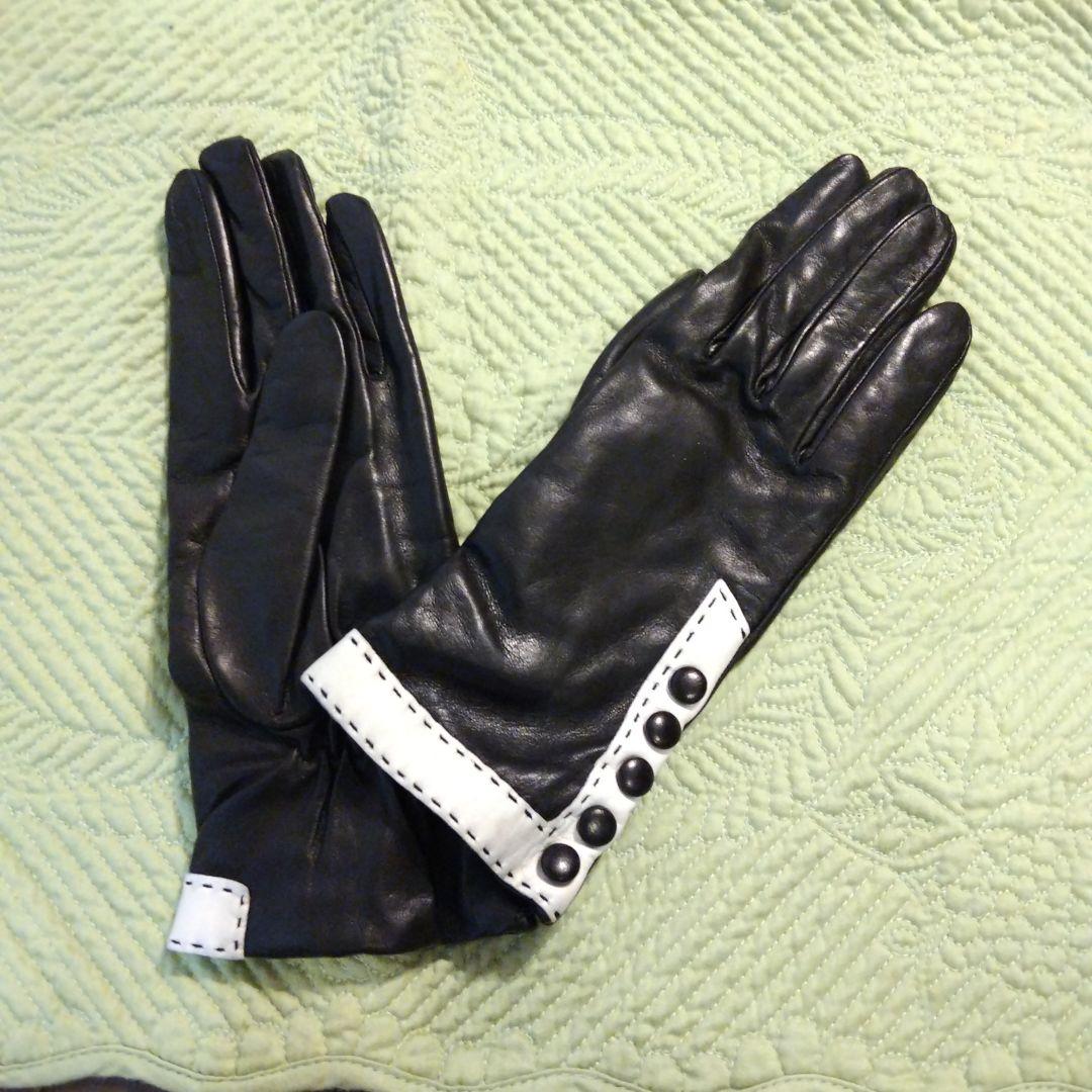イタリア製 黒レザー手袋 カシミヤライニング 7 3/4サイズ