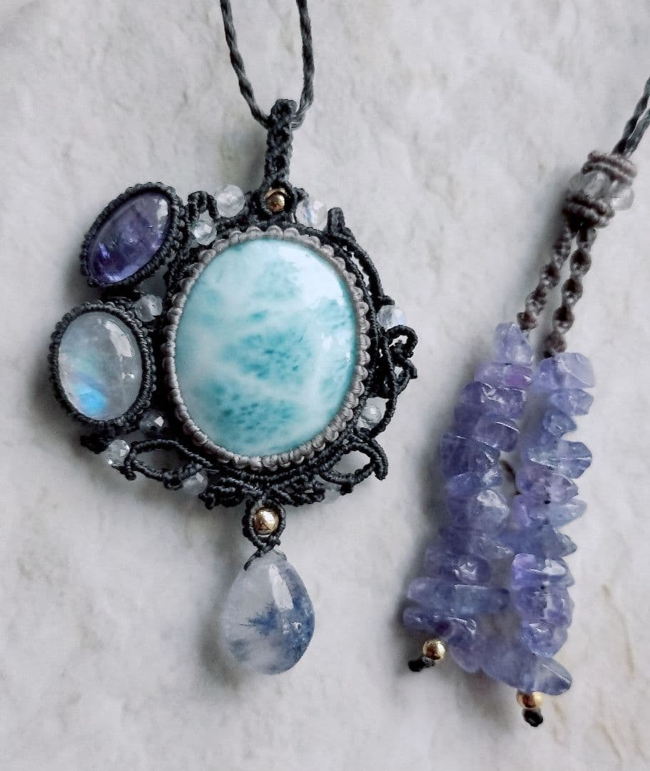 ラリマーマクラメネックレス✼碧音✼