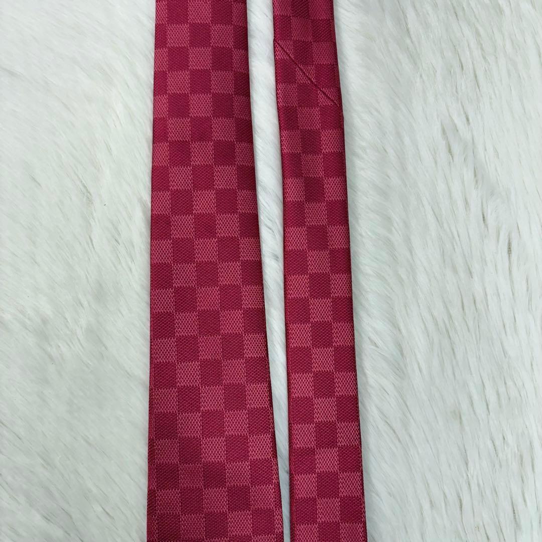 極美品 ルイヴィトン ダミエ 現行 シルク ネクタイ ピンク