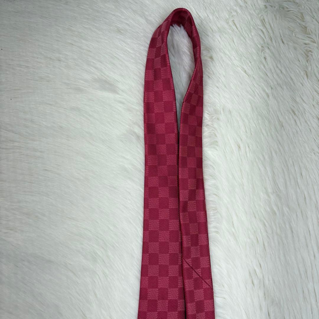 極美品 ルイヴィトン ダミエ 現行 シルク ネクタイ ピンク