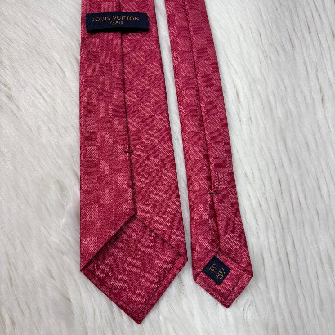 極美品 ルイヴィトン ダミエ 現行 シルク ネクタイ ピンク