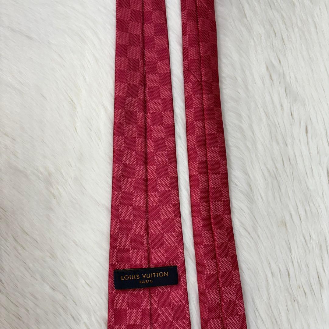 極美品 ルイヴィトン ダミエ 現行 シルク ネクタイ ピンク