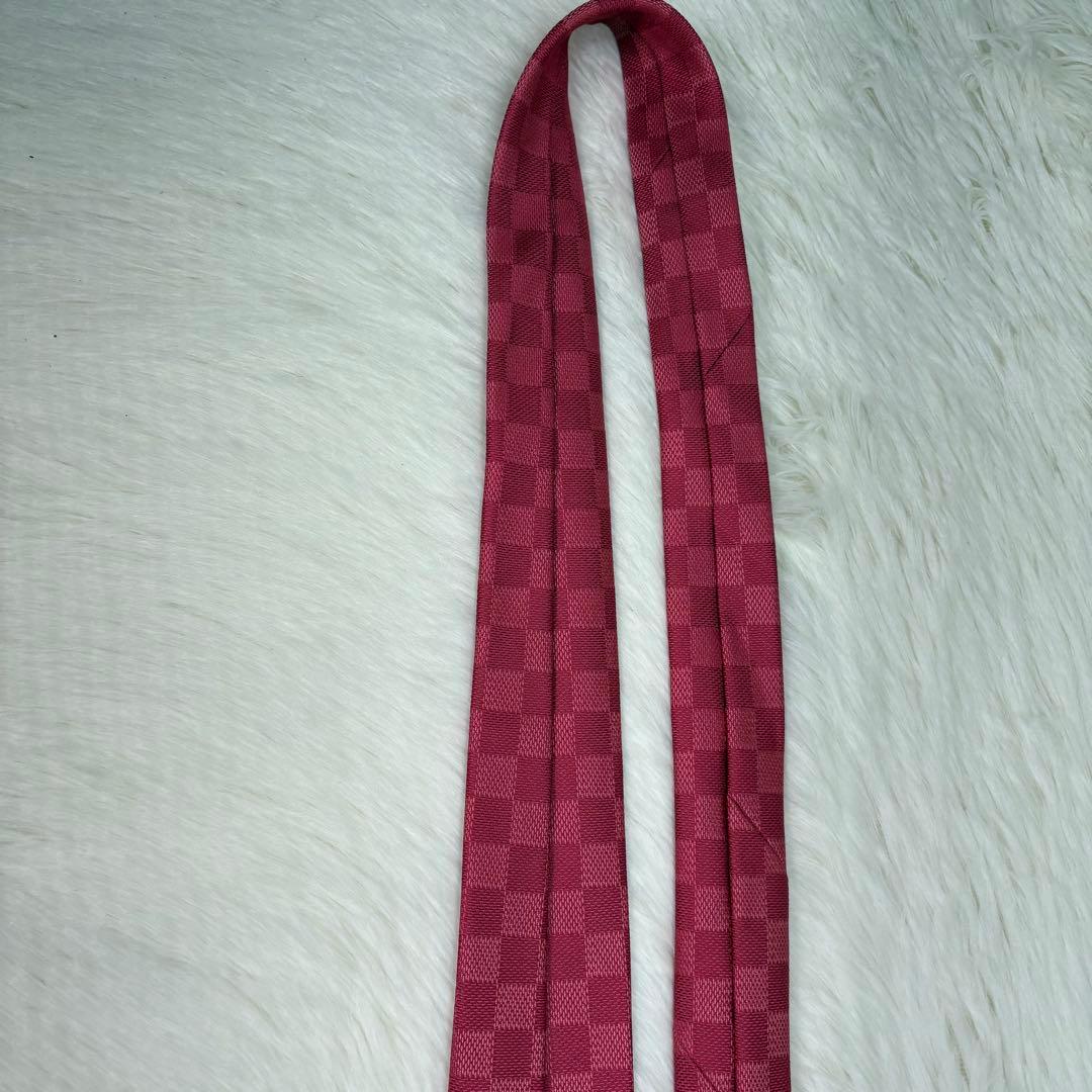 極美品 ルイヴィトン ダミエ 現行 シルク ネクタイ ピンク