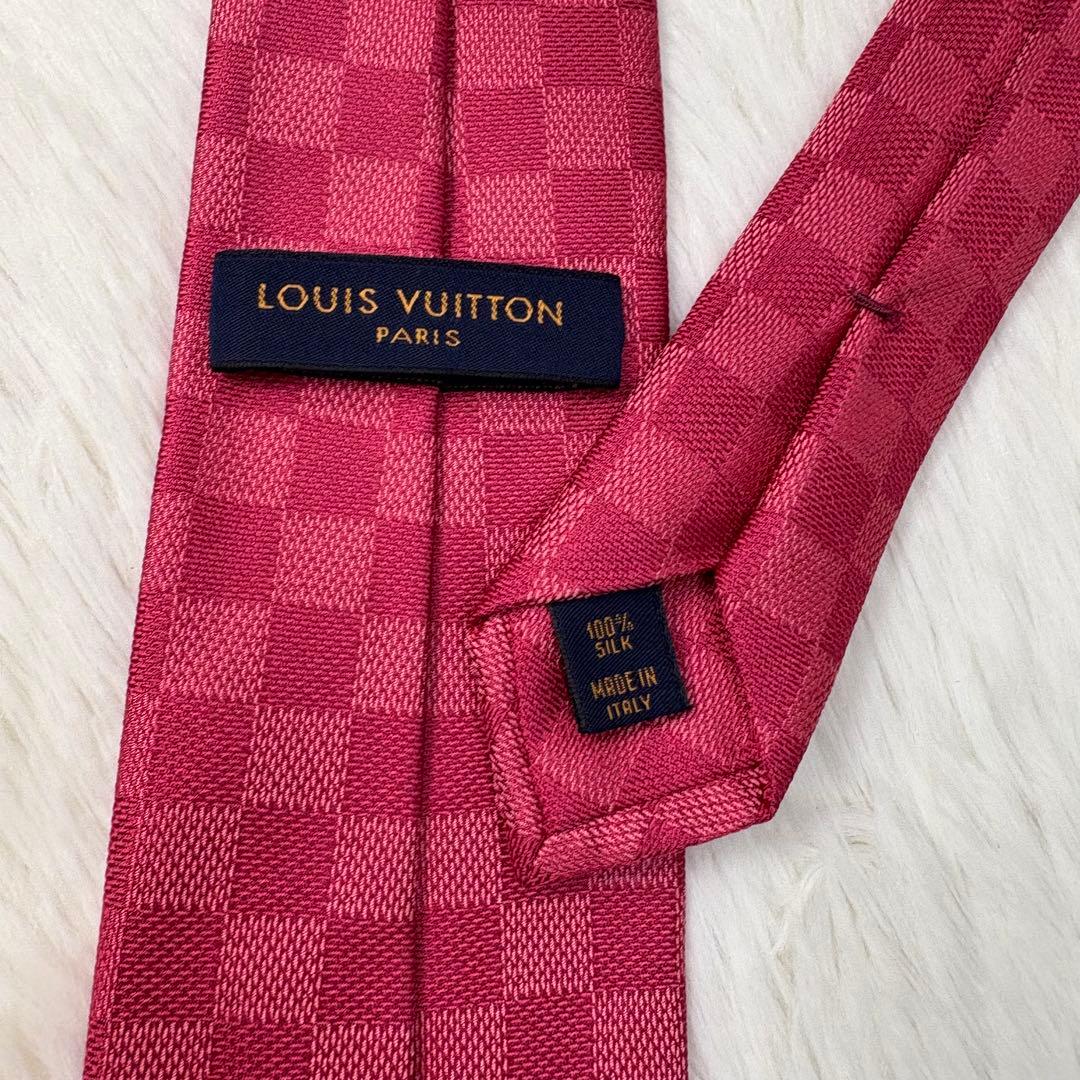 極美品 ルイヴィトン ダミエ 現行 シルク ネクタイ ピンク