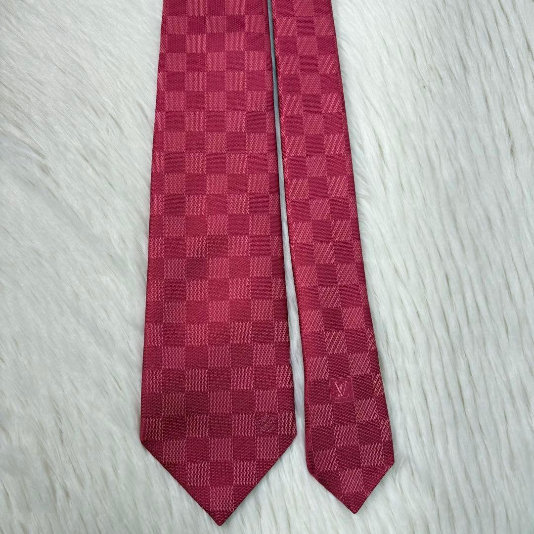 極美品 ルイヴィトン ダミエ 現行 シルク ネクタイ ピンク