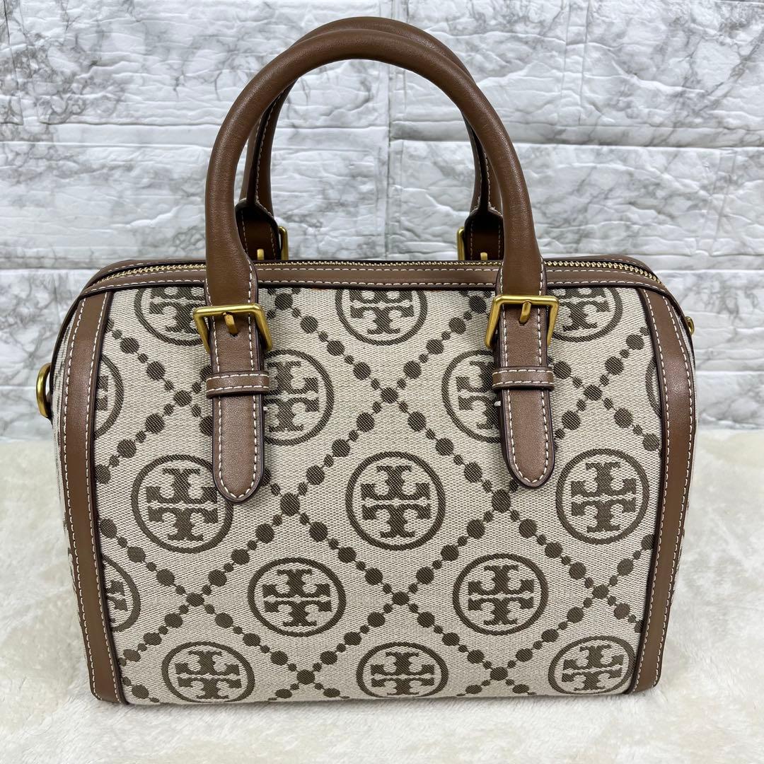 【未使用級】トリーバーチ Tモノグラム ジャカード　バレルバッグ 2way