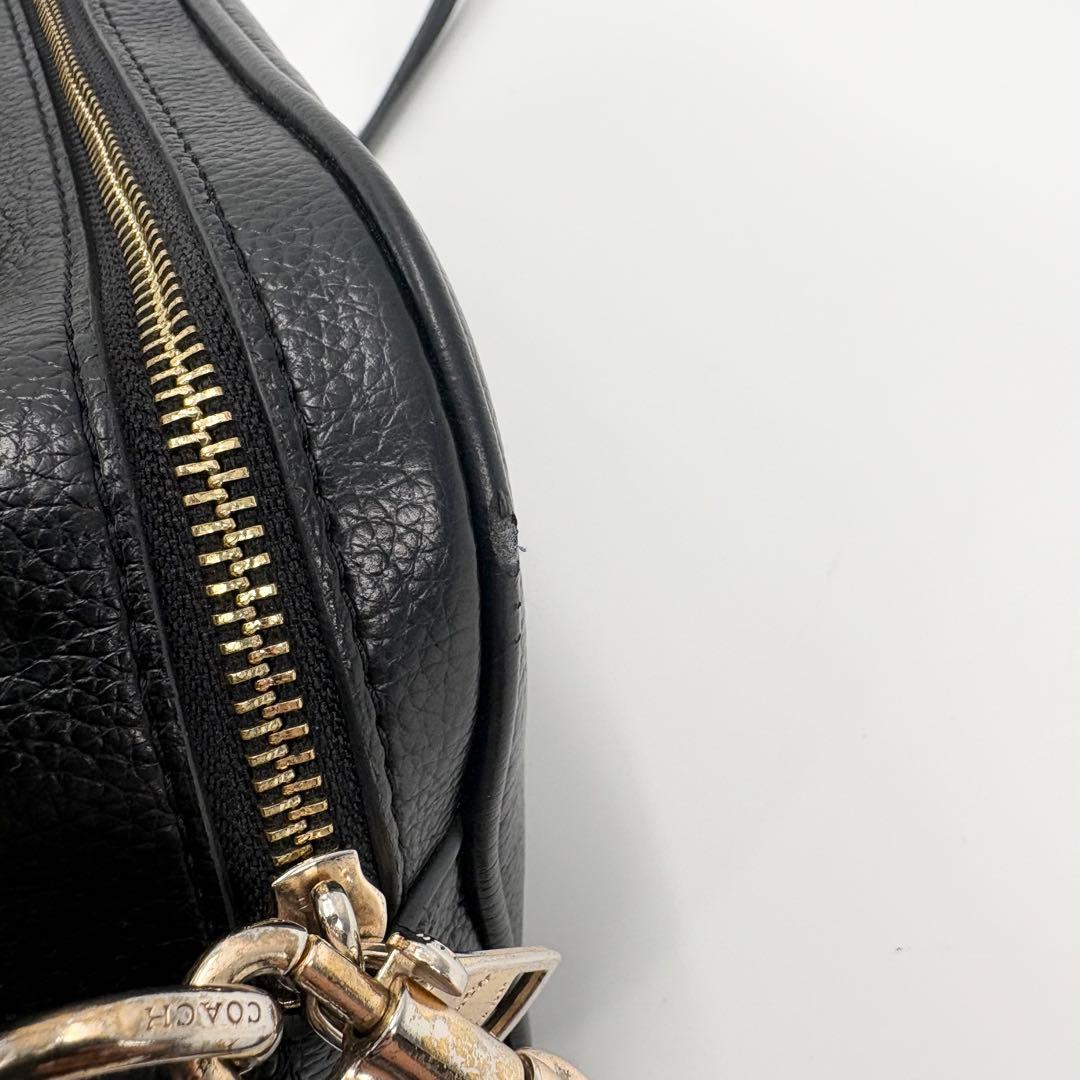 美品　コーチ ショルダーバッグ カメラバッグ ダブルジップ 黒レザー 921