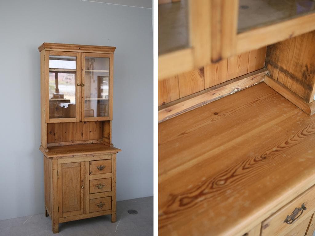 英国アンティーク古木キッチンキャビネット/木製食器棚/本棚/飾り棚(88-178