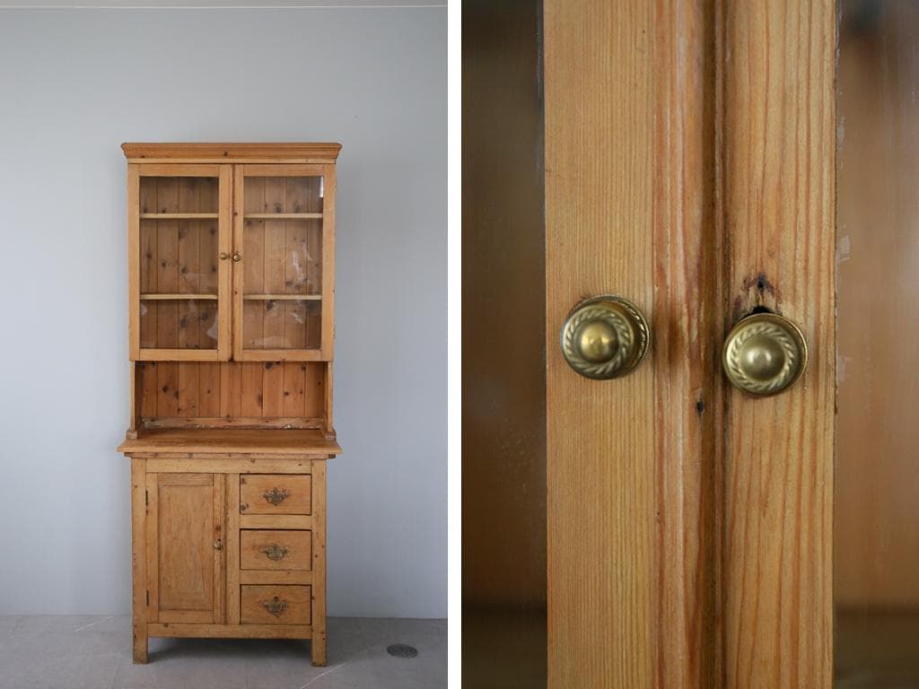 英国アンティーク古木キッチンキャビネット/木製食器棚/本棚/飾り棚(88-178