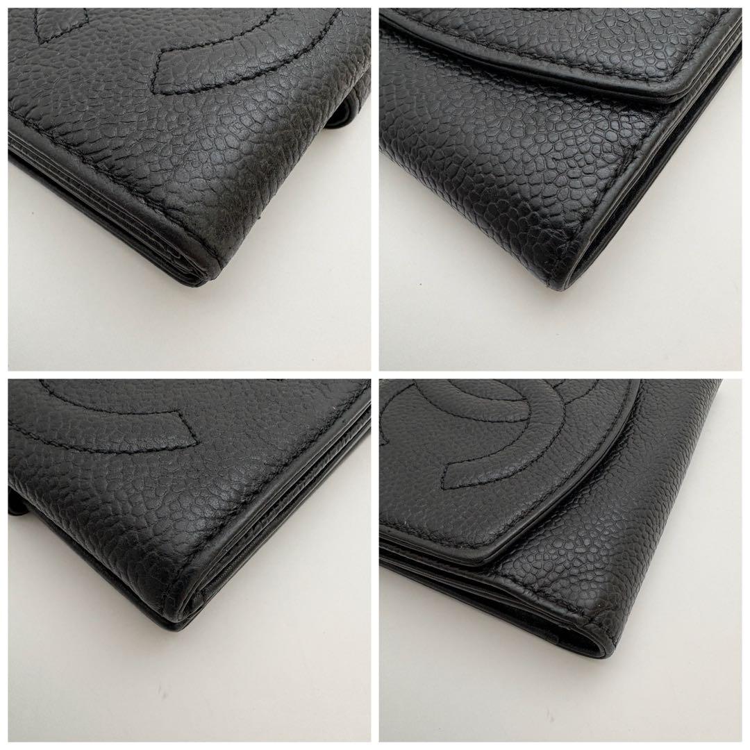 美品　シャネル　キャビアスキン　デカココ　Wホック　二つ折り　コンパクト　財布