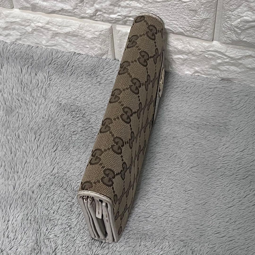 人気✨GUCCI グッチ 二つ折り長財布 GG柄 キャンバス レザー ベージュ系