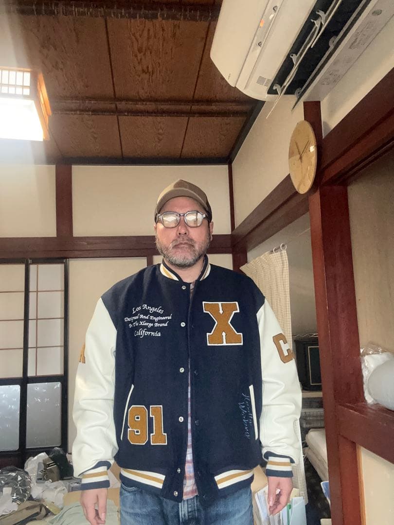 ハ*4様 XLARGE スタジャン ネイビー/ホワイト