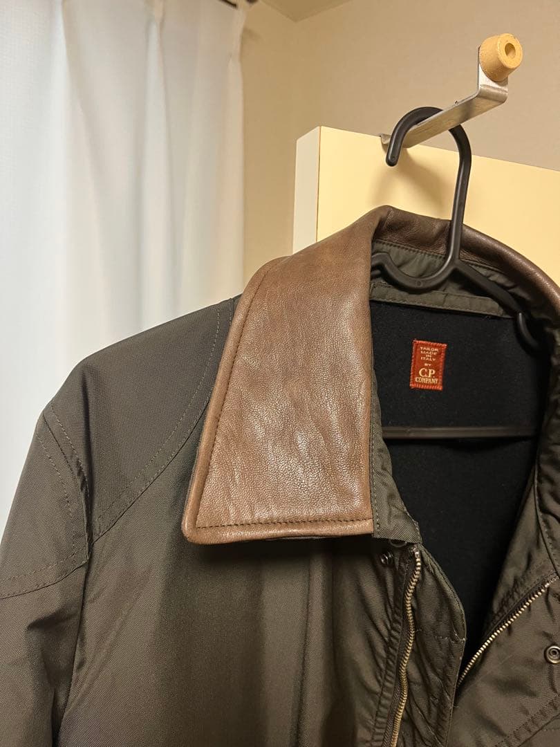 c.p.company レザー切替ミリタリージャケット　カーキ　2000s