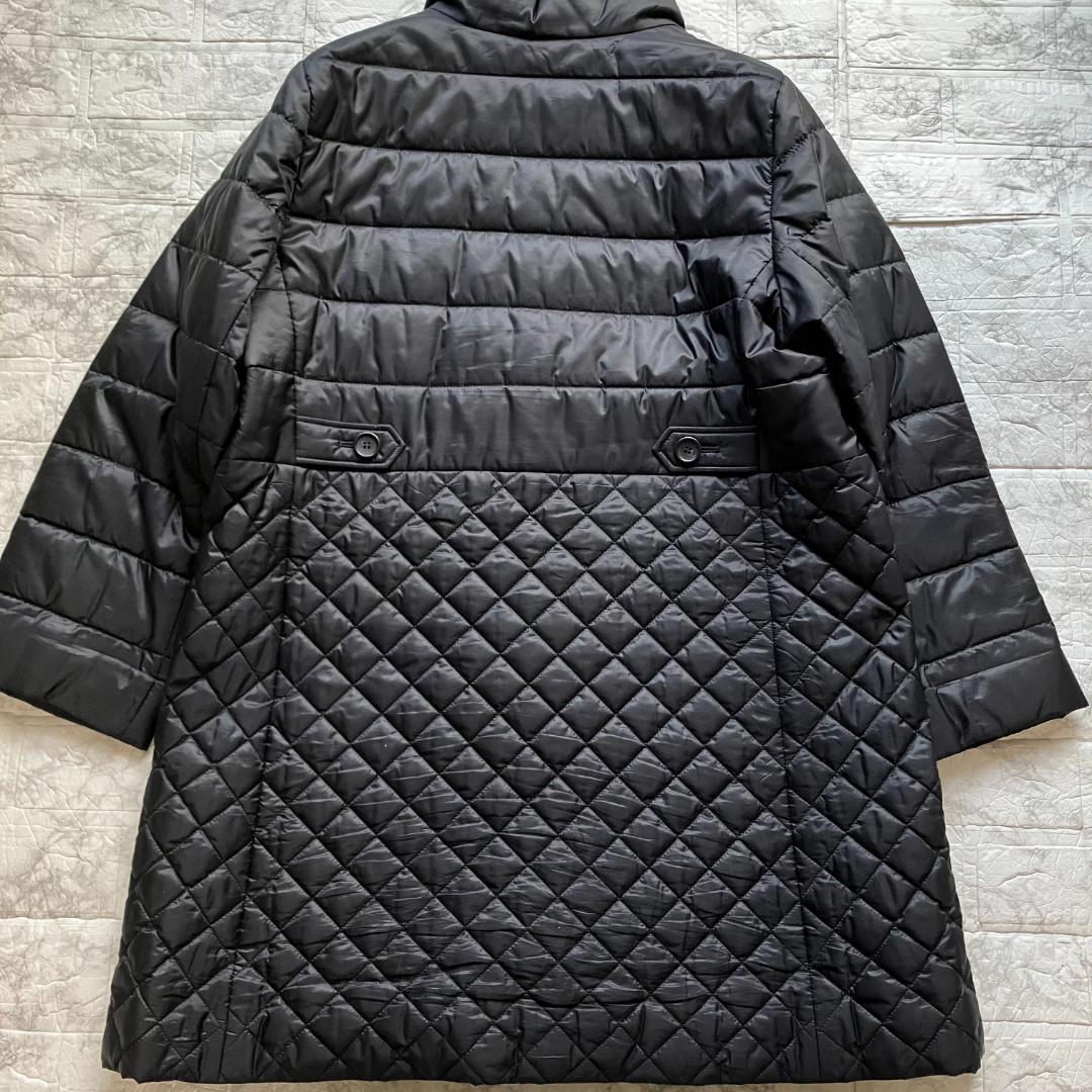 美品◎レリアンホワイトレーベル ダイヤキルト ロングコート 4L 黒 軽量