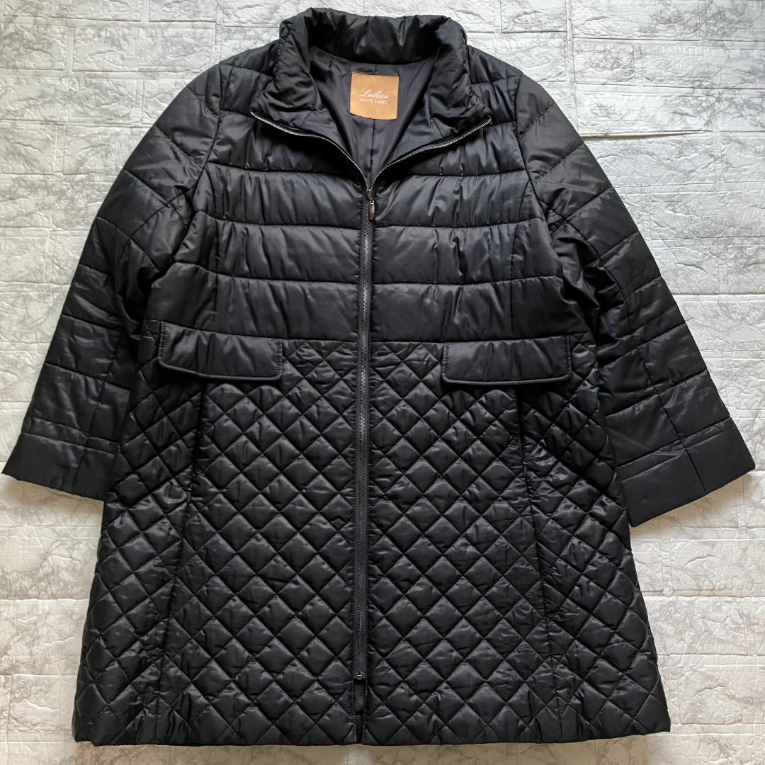 美品◎レリアンホワイトレーベル ダイヤキルト ロングコート 4L 黒 軽量