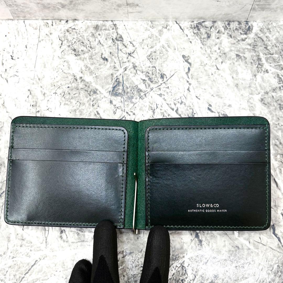 新品同様✨ SLOW マネークリップ ブライドルレザー ダークグリーン 箱あり
