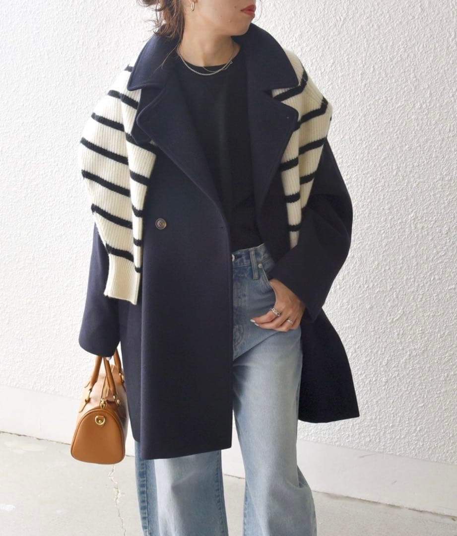 お値下げ中　美品SHIPS any スタンドダブルカラーコート　ネイビー　36