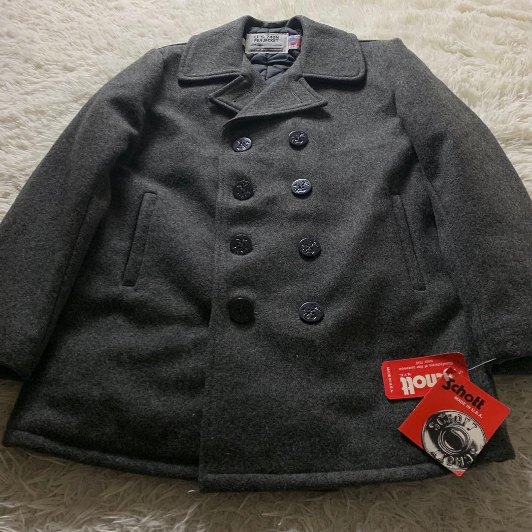 未使用/タグ付■SCHOTT ピーコート ダークグレー 38