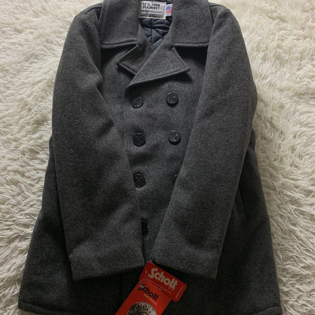 未使用/タグ付■SCHOTT ピーコート ダークグレー 38