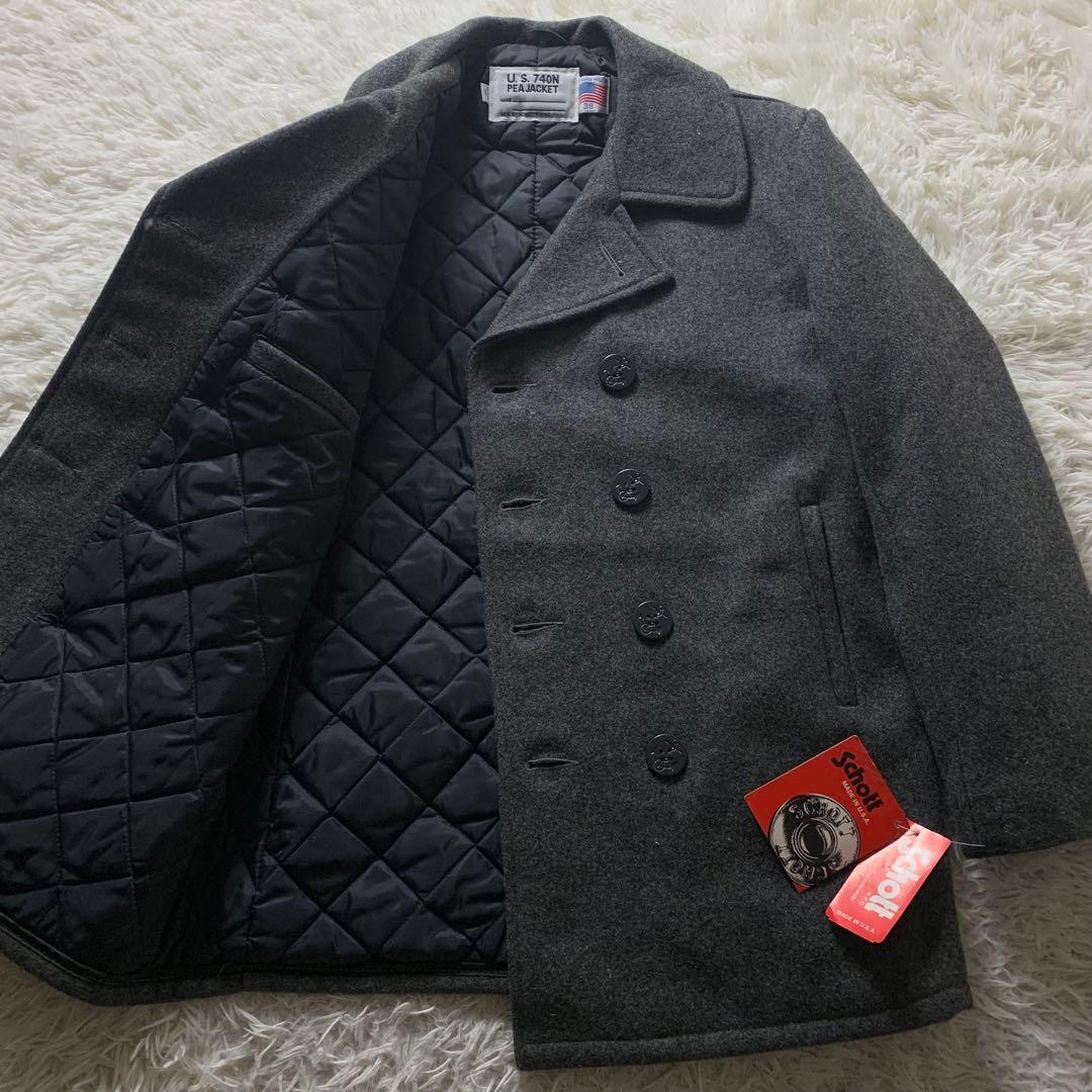 未使用/タグ付■SCHOTT ピーコート ダークグレー 38