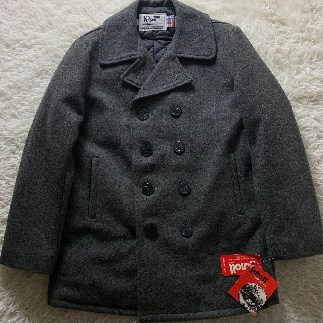 未使用/タグ付■SCHOTT ピーコート ダークグレー 38