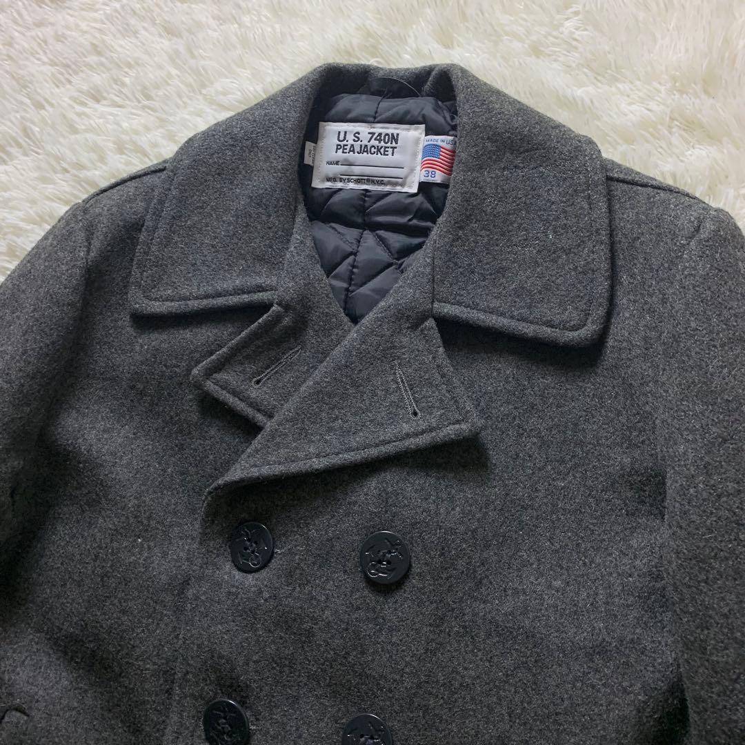 未使用/タグ付■SCHOTT ピーコート ダークグレー 38