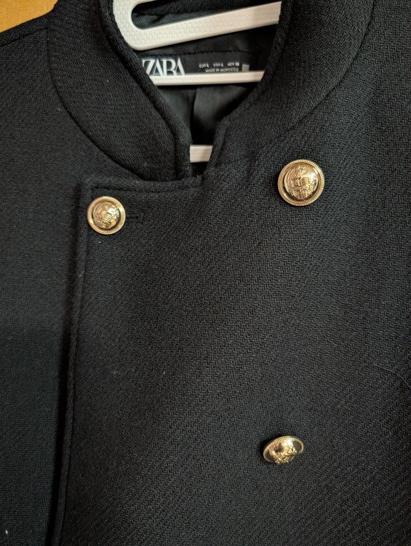 ZARA 新品 ウールダブルブレストコートゴールドボタン L
