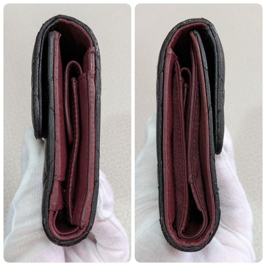 シャネル　マトラッセ　黒　三つ折り長財布　ラムスキン　シルバーココ　チェーン