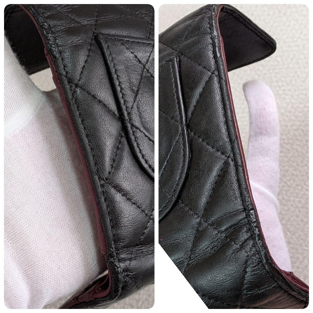 シャネル　マトラッセ　黒　三つ折り長財布　ラムスキン　シルバーココ　チェーン