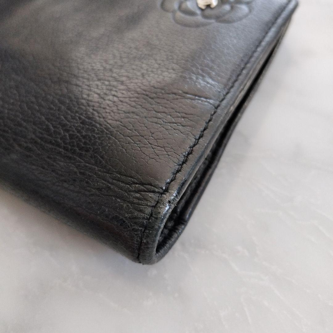 CHANEL カメリア型押し ココマーク 長財布 ブラック