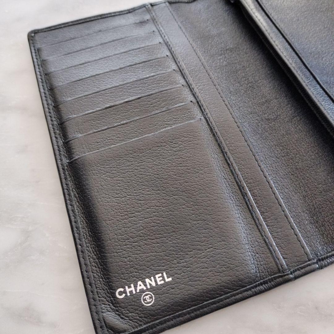 CHANEL カメリア型押し ココマーク 長財布 ブラック