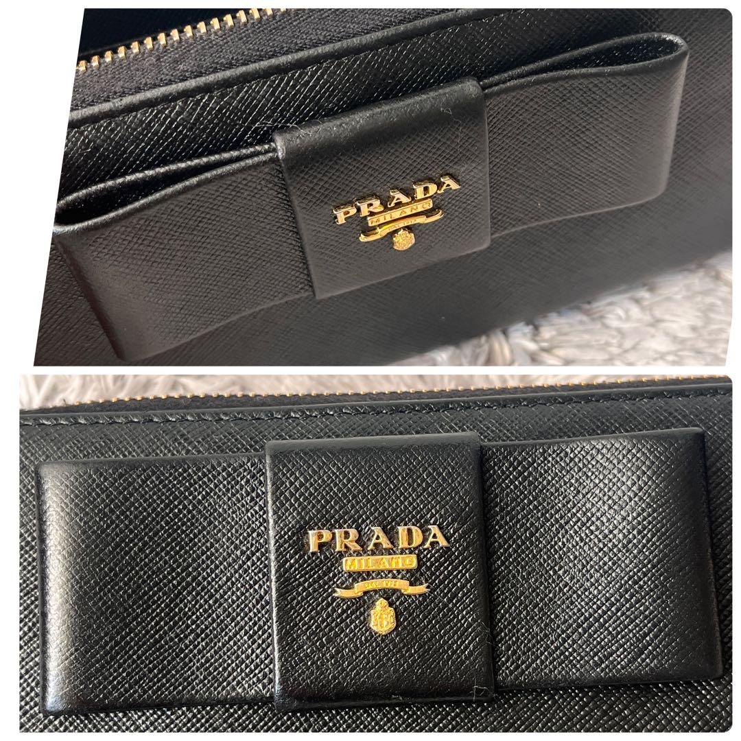 美品✨PRADA サフィアーノ　フィオッコ　メタルロゴ　ラウンドファスナー　黒