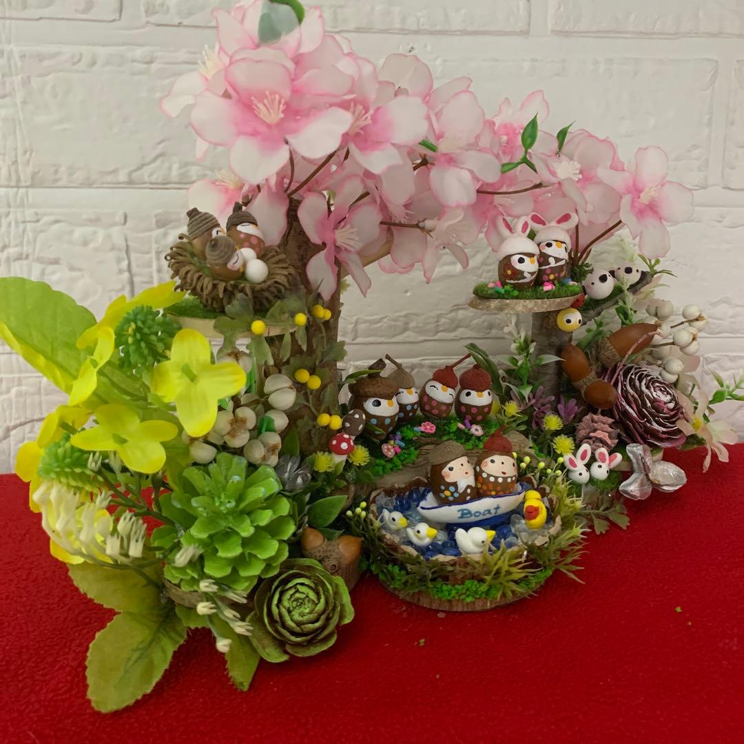 どんぐりアート♡春のオブジェ2点 ・掛けるタイプ2点