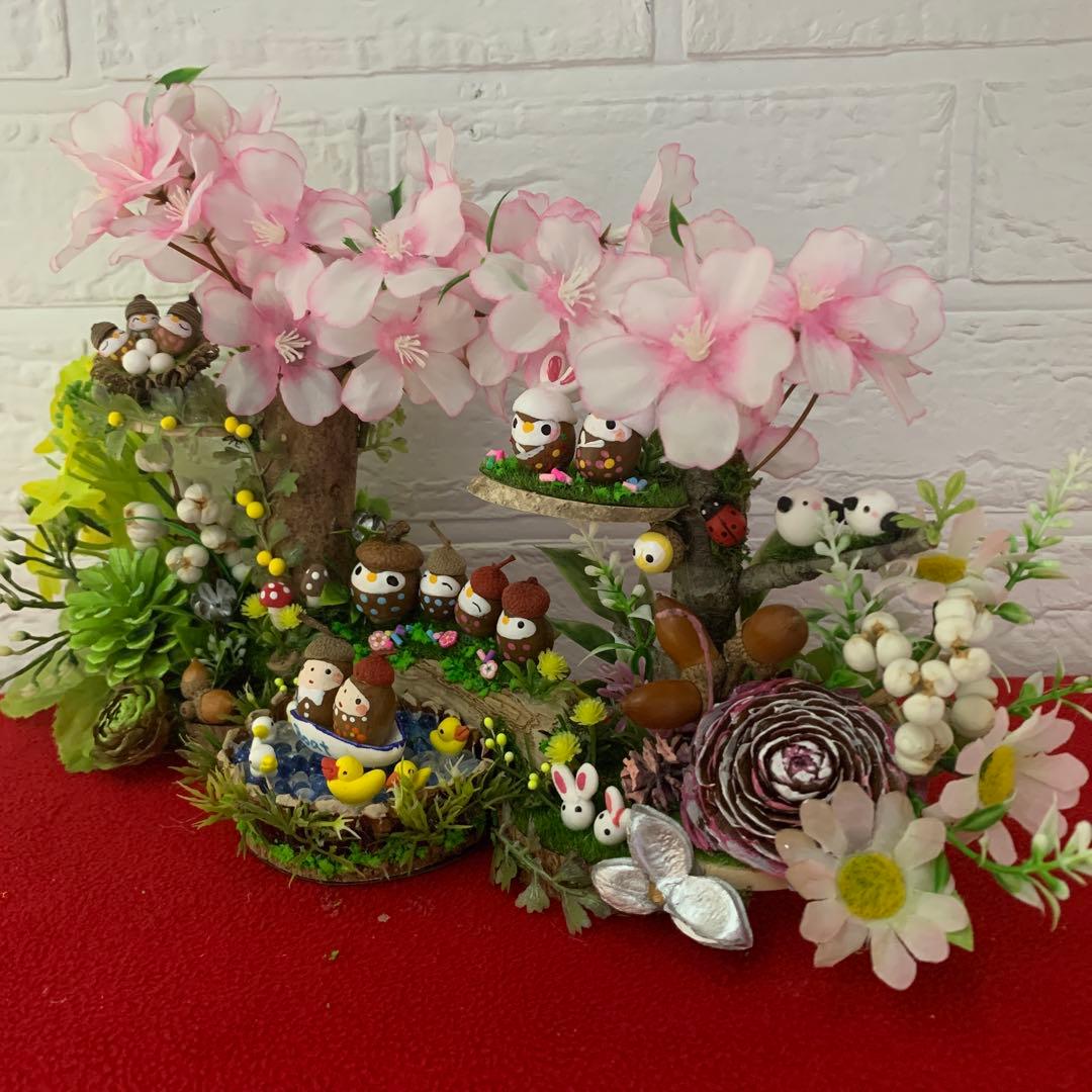 どんぐりアート♡春のオブジェ2点 ・掛けるタイプ2点