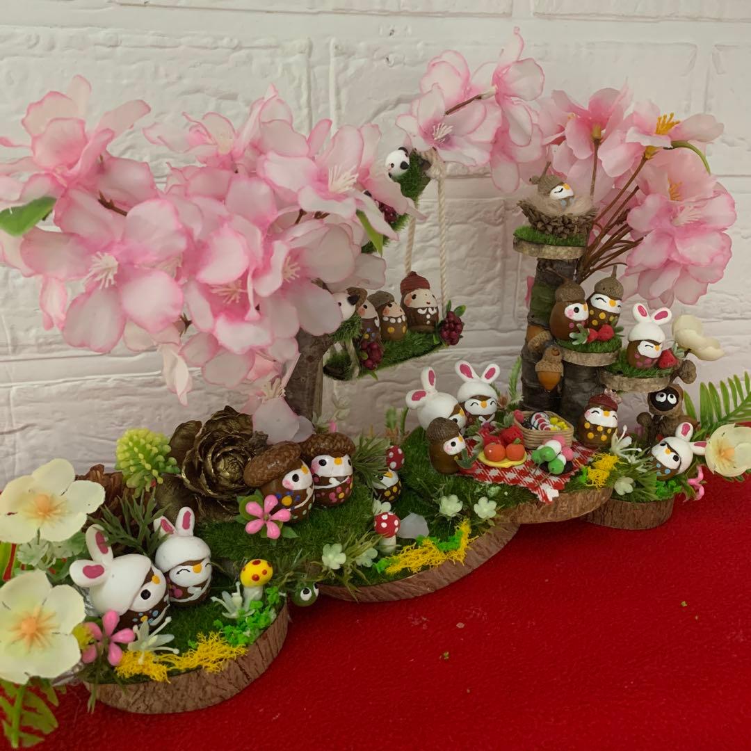 どんぐりアート♡春のオブジェ2点 ・掛けるタイプ2点