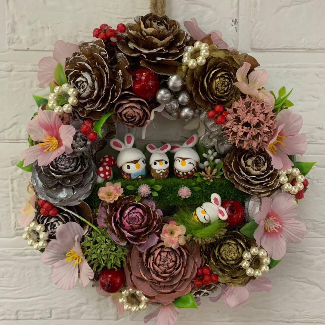 どんぐりアート♡春のオブジェ2点 ・掛けるタイプ2点