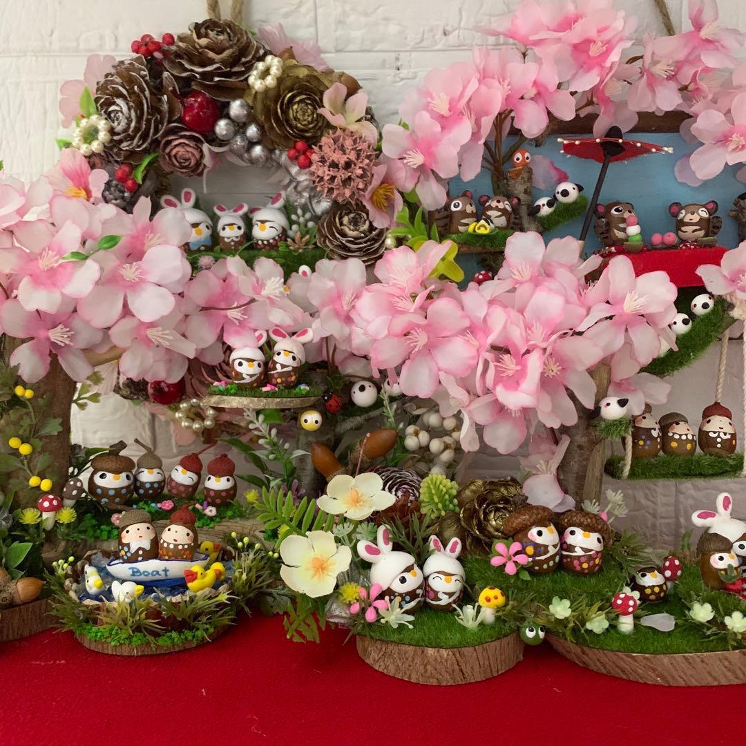 どんぐりアート♡春のオブジェ2点 ・掛けるタイプ2点