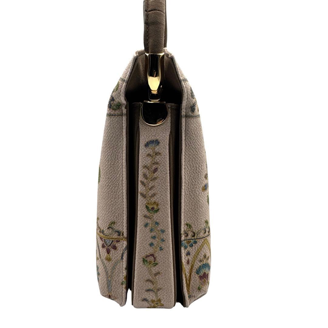 極美品 岡重 OKAJIMA 和装バッグ 京友禅 ソフリナ ベージュ 花唐草