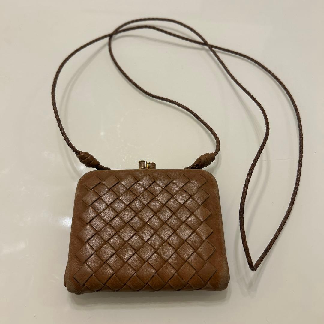 BOTTEGA VENETA ブラウン レザー ケース 編み込みデザイン