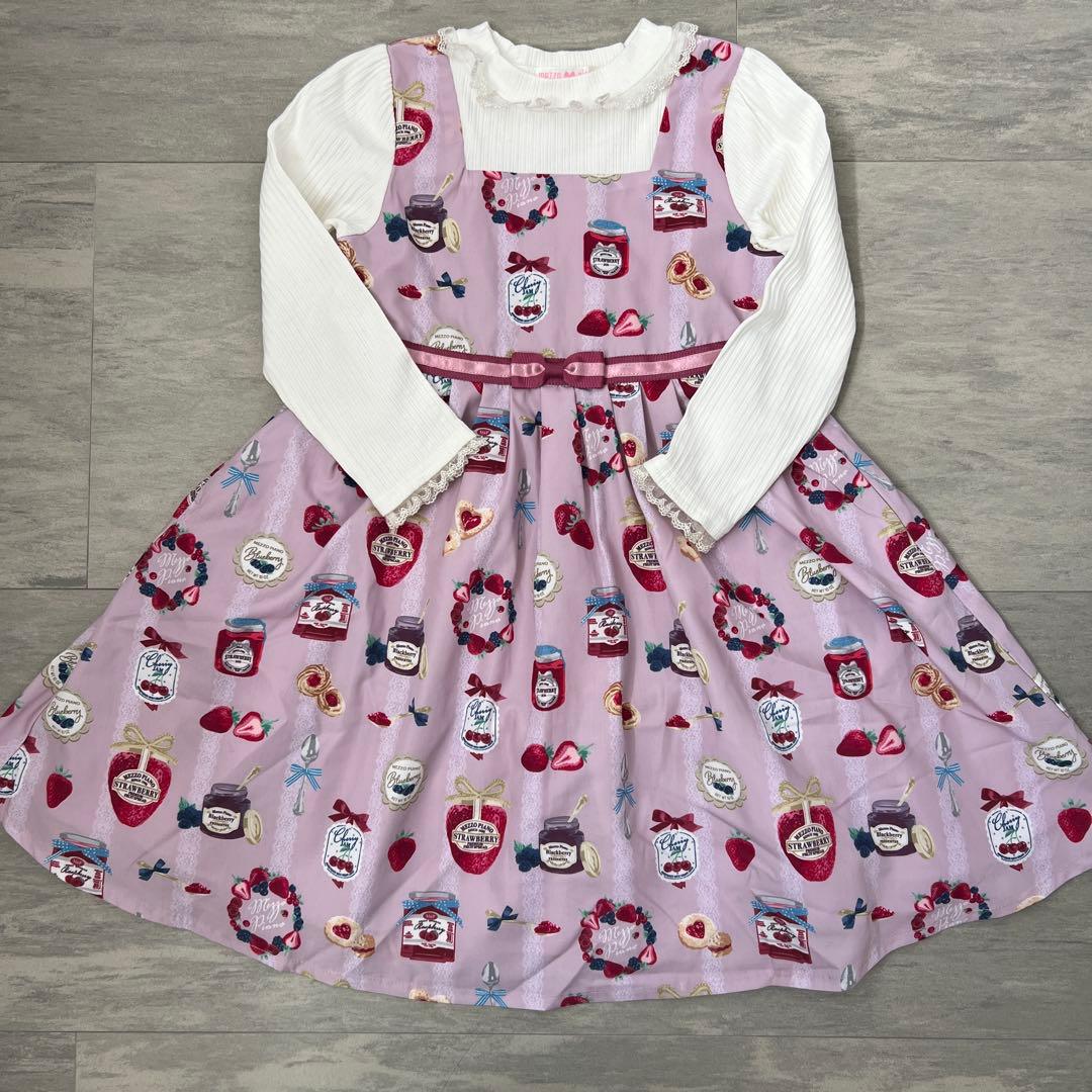 メゾピアノ ジャム瓶 ドッキング ワンピース いちご ピンク 120cm
