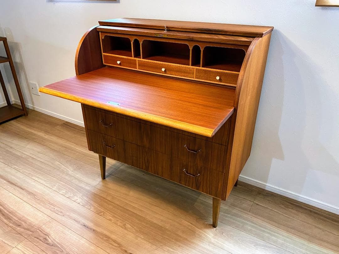ヴィンテージ 北欧 ロールトップ ライティングビューロー チェスト 仕上済