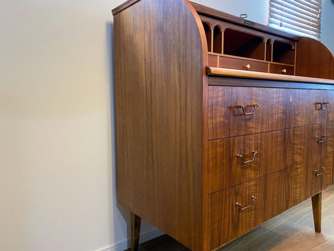 ヴィンテージ 北欧 ロールトップ ライティングビューロー チェスト 仕上済