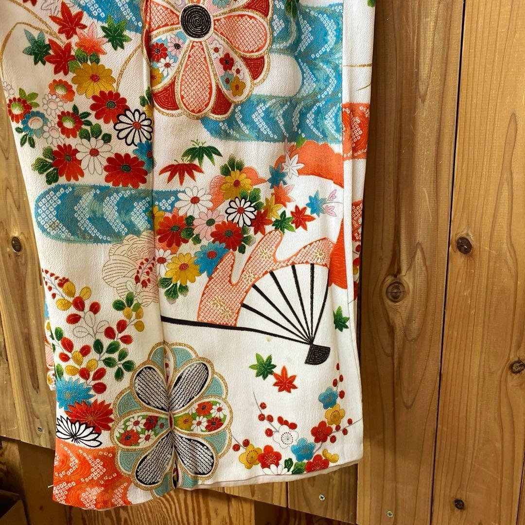 女の子 正絹 着物 七五三 七草 晴れ着 総柄 和柄 レトロ