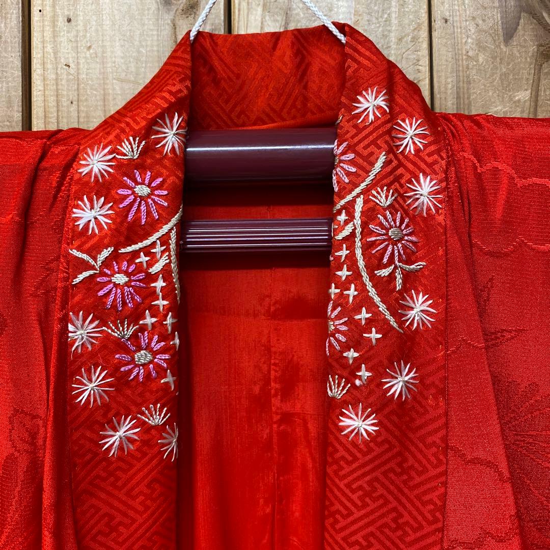 女の子 正絹 着物 七五三 七草 晴れ着 総柄 和柄 レトロ