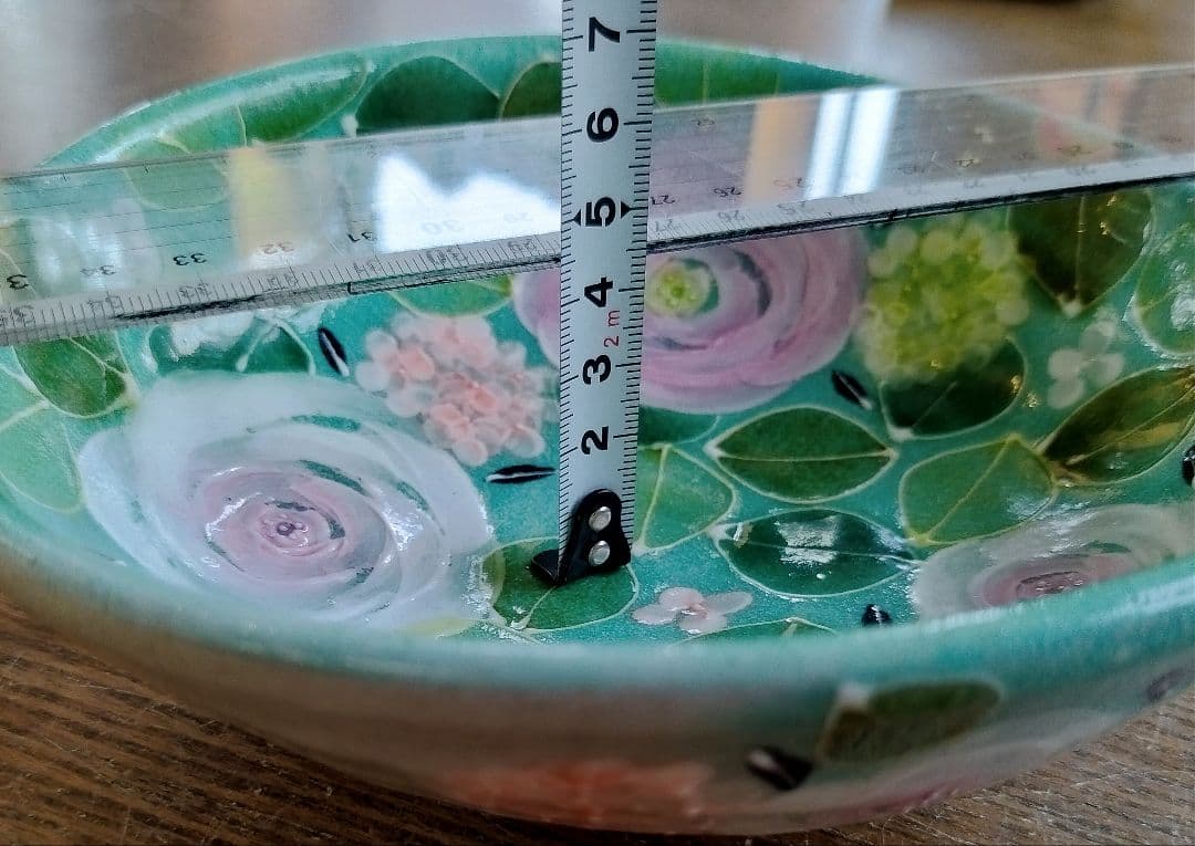 【新品・未使用】工房ゆずりは　緑彩ローズ　おしゃれ鉢　スープ碗　陶器　鉢　食器