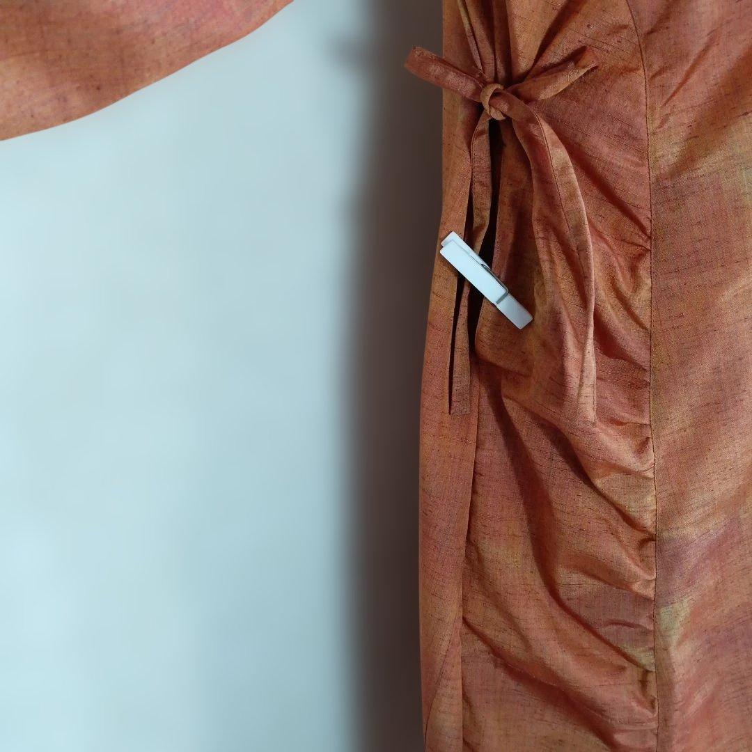 314　手染め大輔　着物リメイク　紬　ワンピース　Ｌ〜フリーサイズ