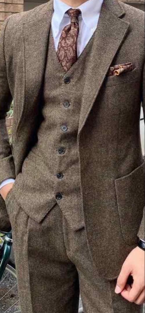 ブラウン ツイード スリーピーススーツ