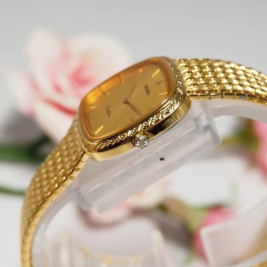 美品 エクセリーヌ セイコー SEIKO 1Pダイヤ スクエア 腕時計 H347