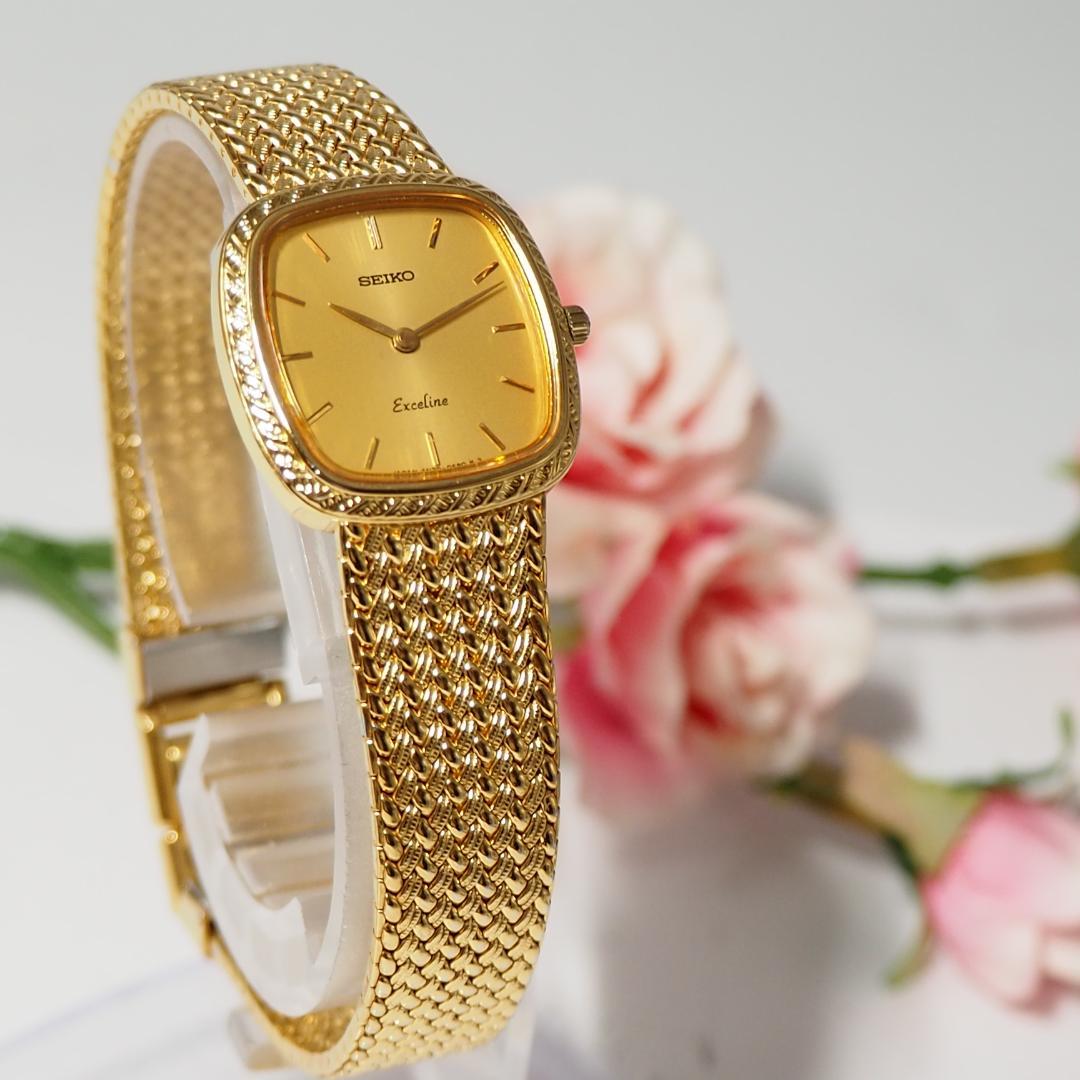 美品 エクセリーヌ セイコー SEIKO 1Pダイヤ スクエア 腕時計 H347