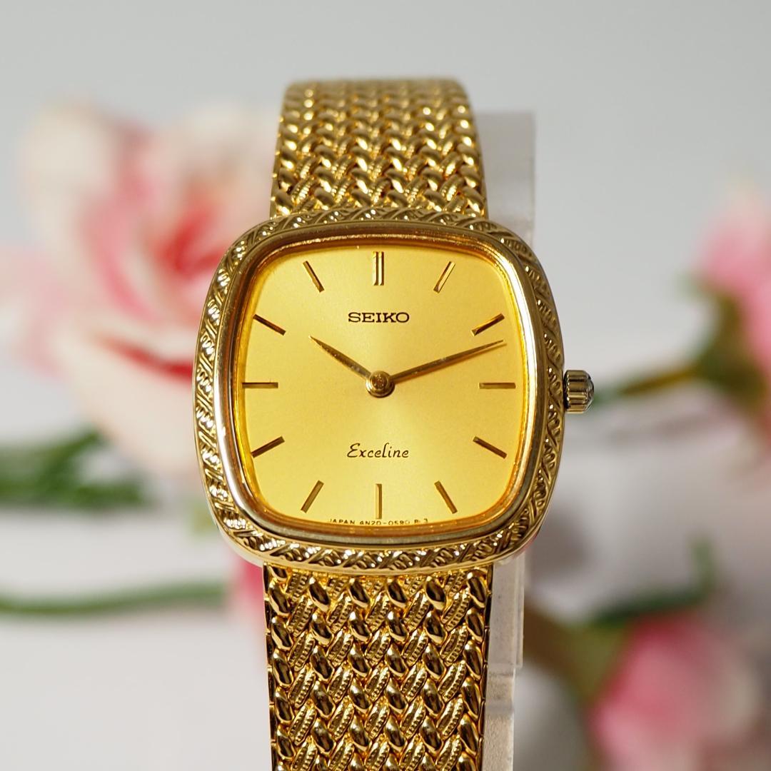 美品 エクセリーヌ セイコー SEIKO 1Pダイヤ スクエア 腕時計 H347